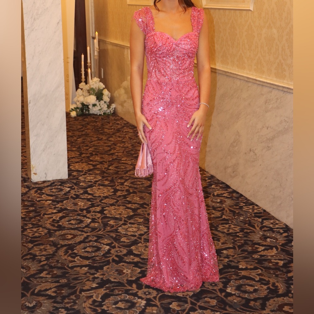 Elegant Pink Sequin Evening Gown